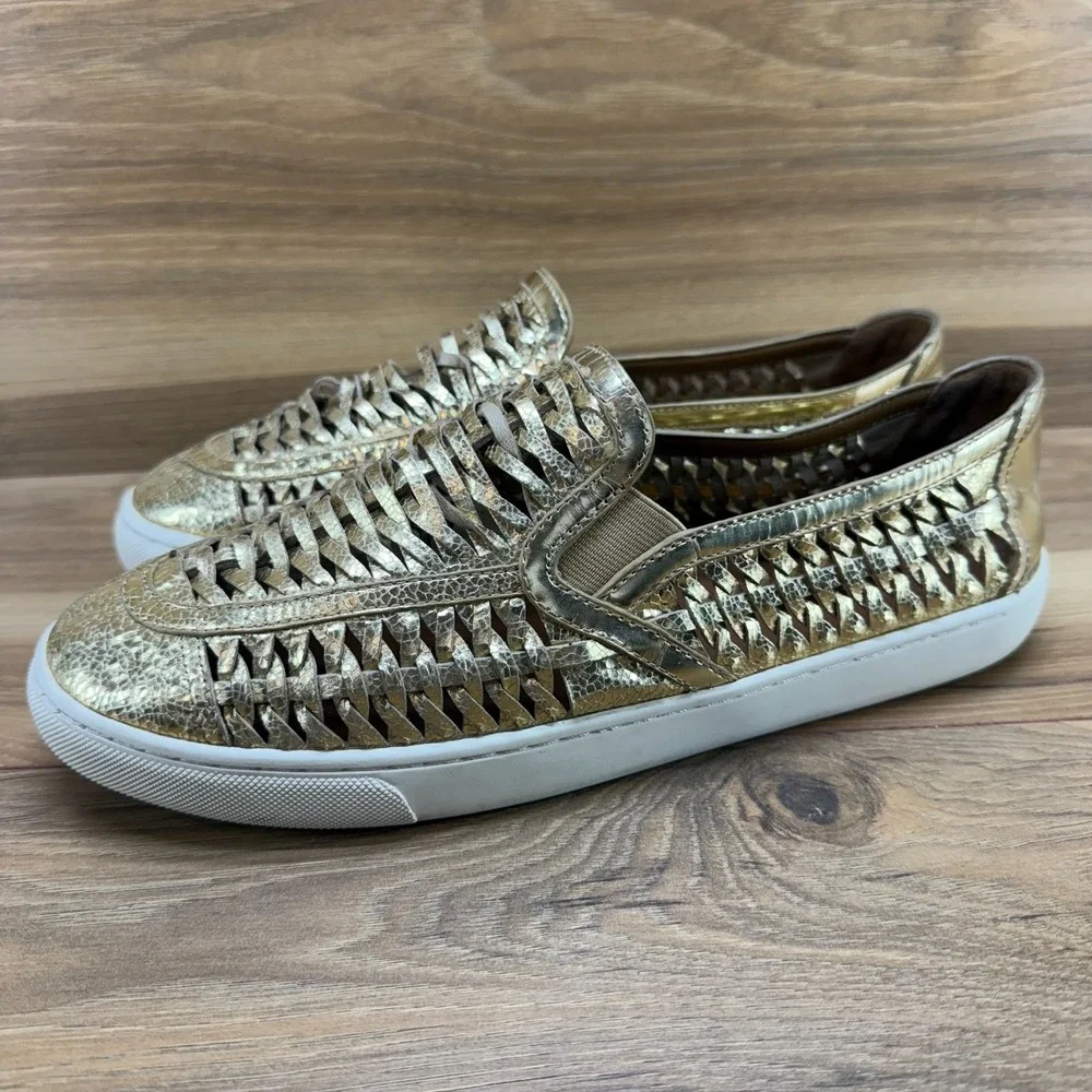 Tory Burch Huarache Sneakers Womens 10.5 Gold Weave Woven Leather